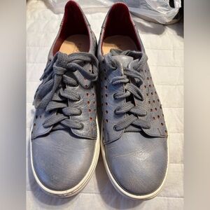Bed Stu Womens Gray Leather Lyne Sneakers Perforated Sides Shoes 9.5